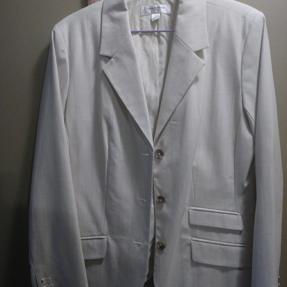 Issac Mizrahi cream colored striped blazer size 14